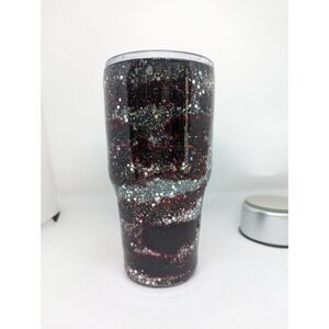 Red & Silver Glitter Swirl Resin Tumbler, 30oz, Handmade